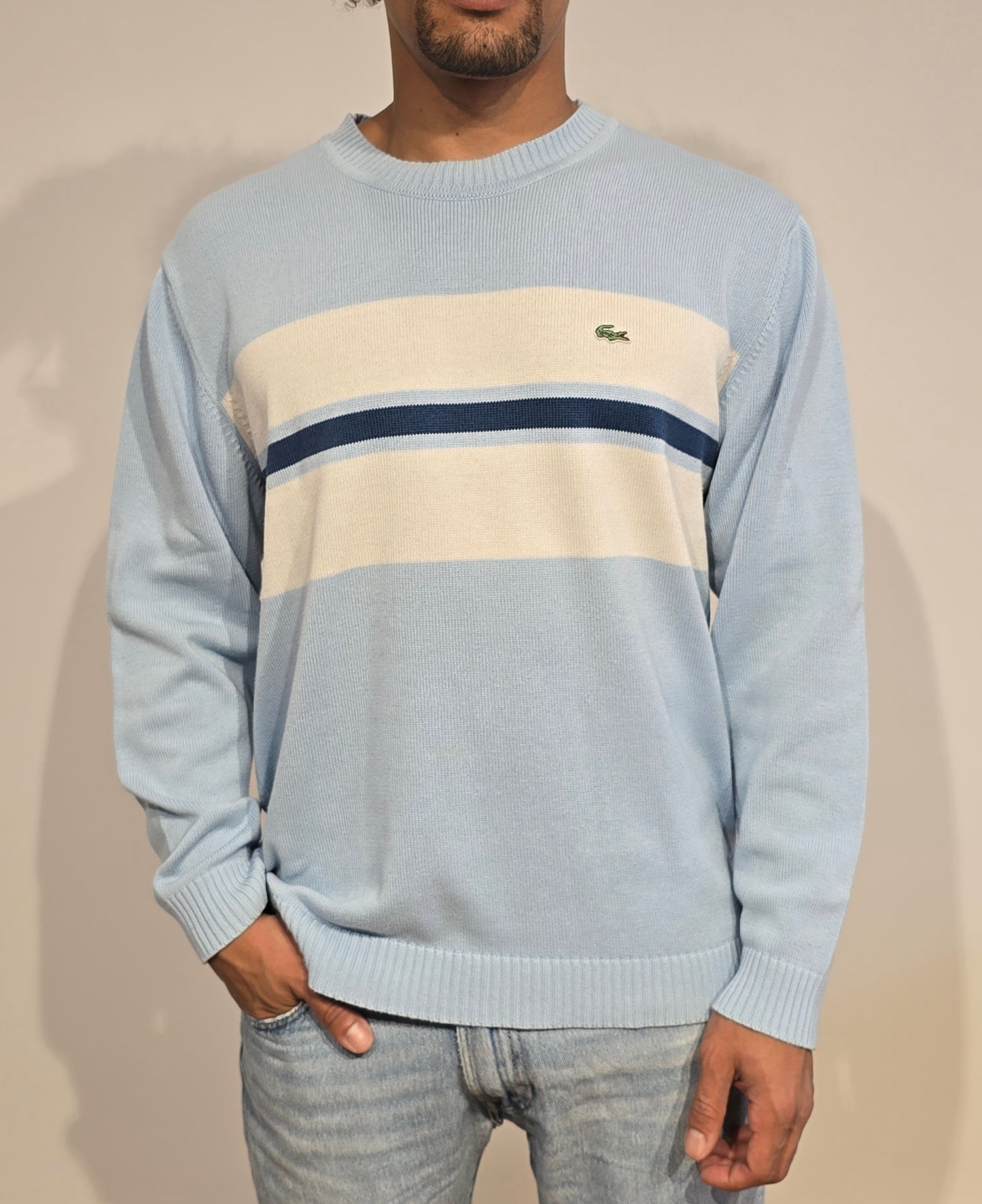 Pull col rond bleu - L