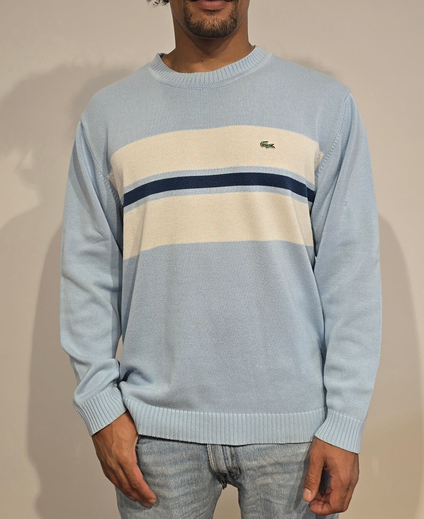 Pull col rond bleu - L