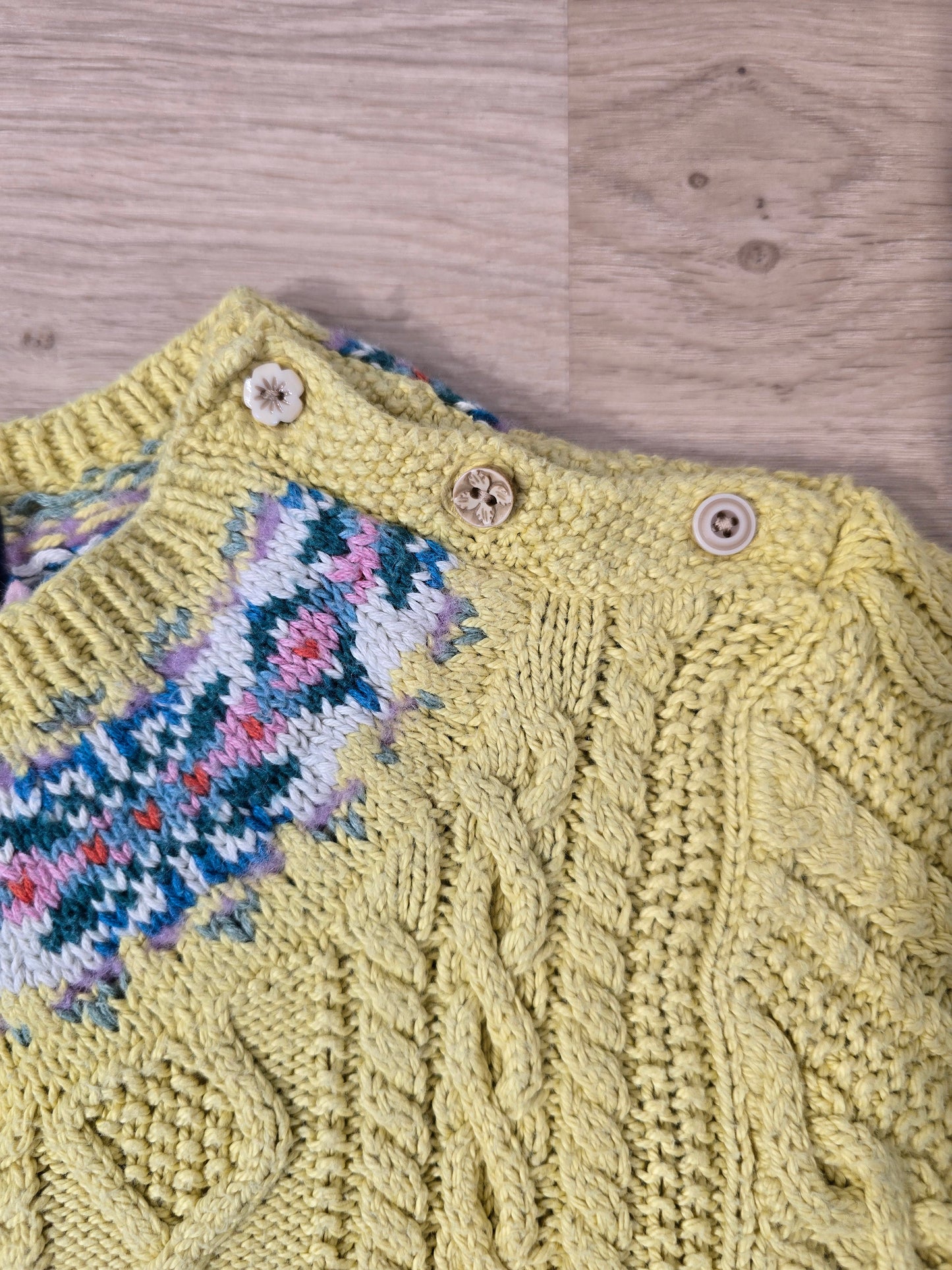 Pull à manches courtes jaune en maille travaillée - XS