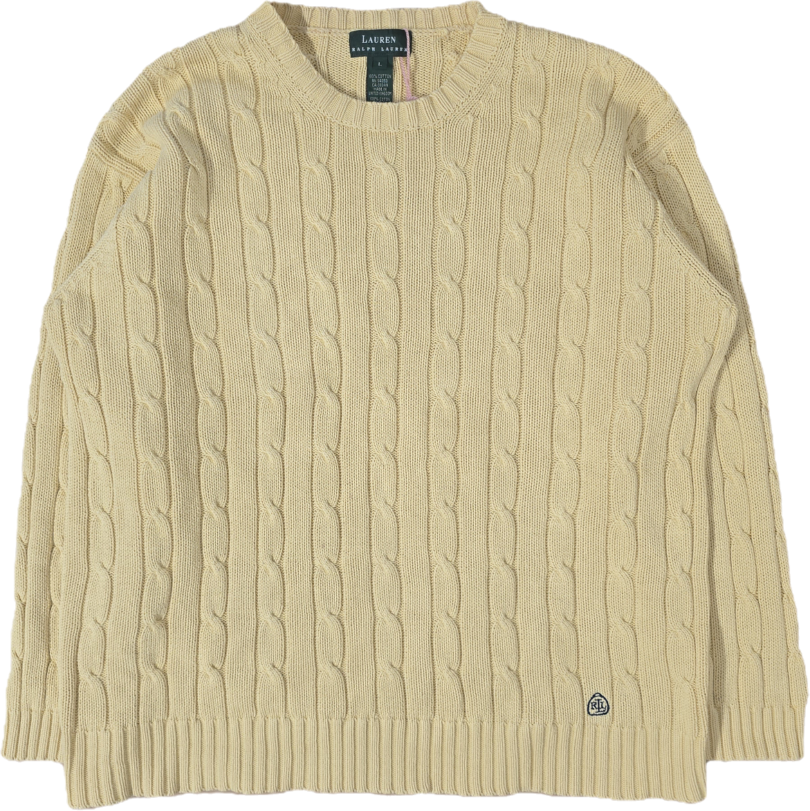 Pull en maille torsadée jaune vintage - XL