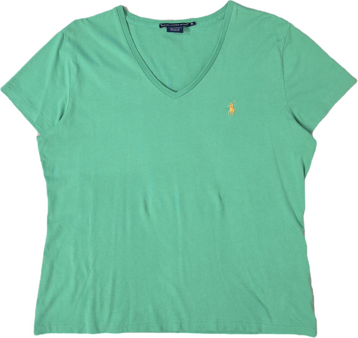 Tee-shirt col V en coton vert - L/XL