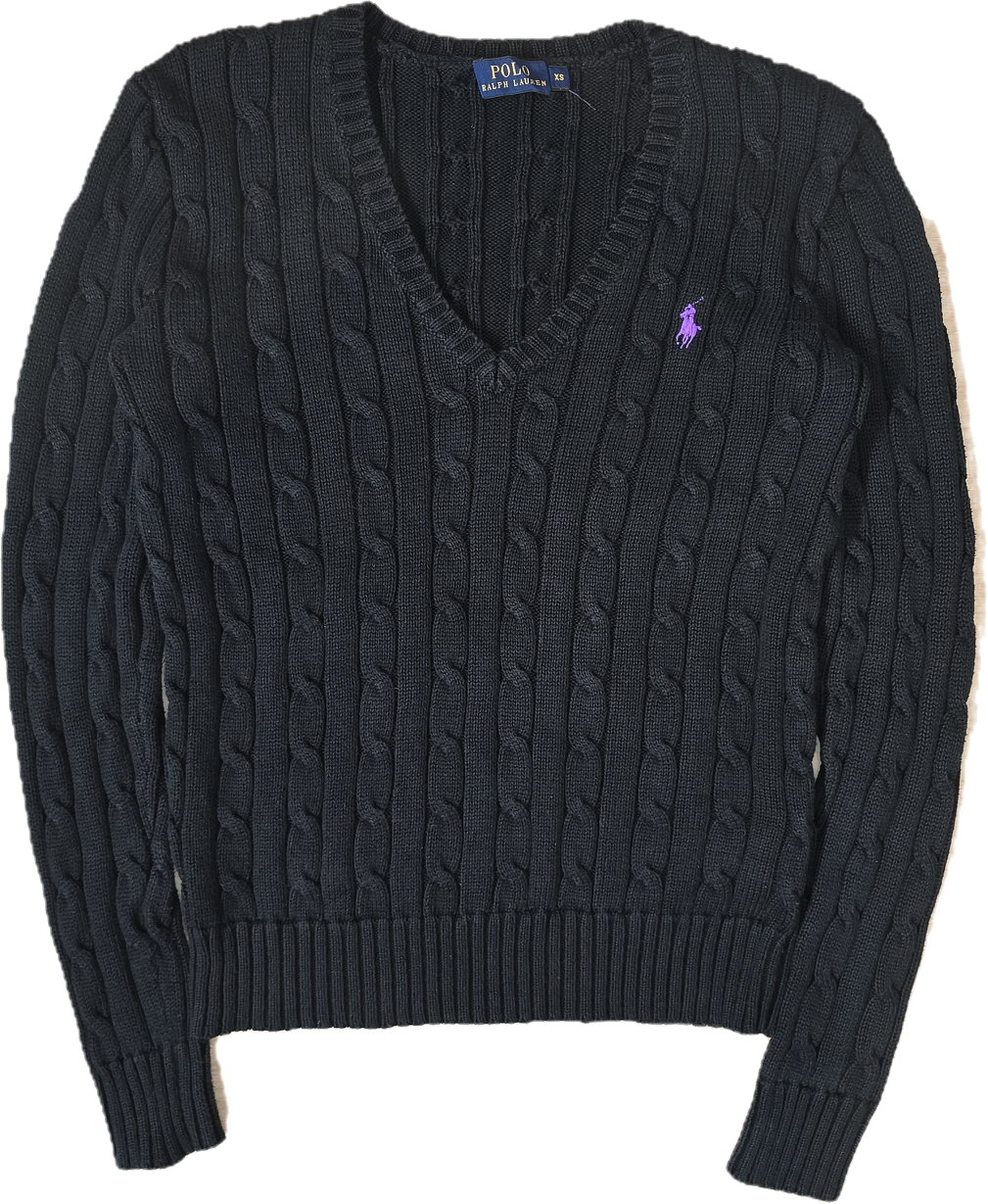 Pull col V en maille torsadée noir - XS