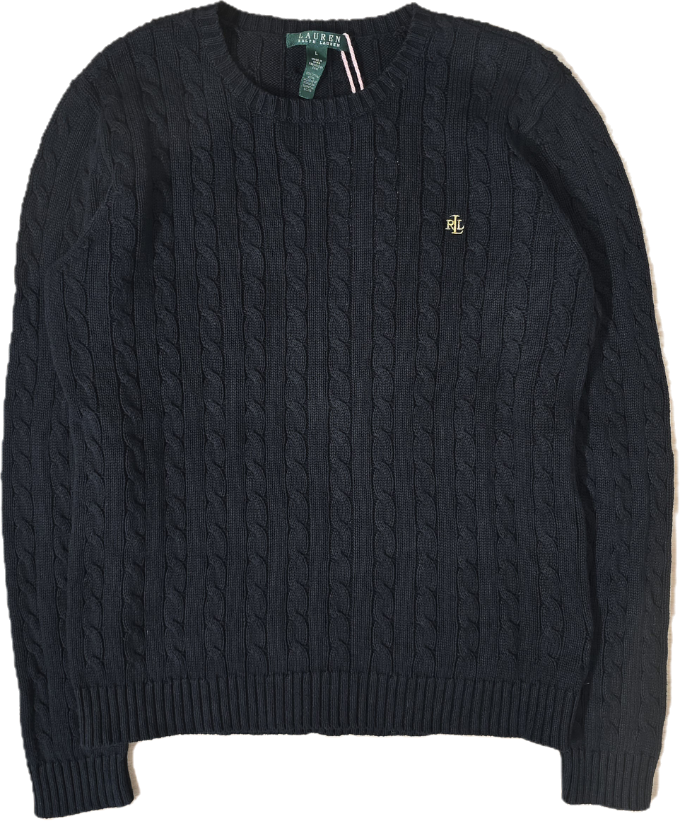 Pull col rond en maille torsadée noir - M