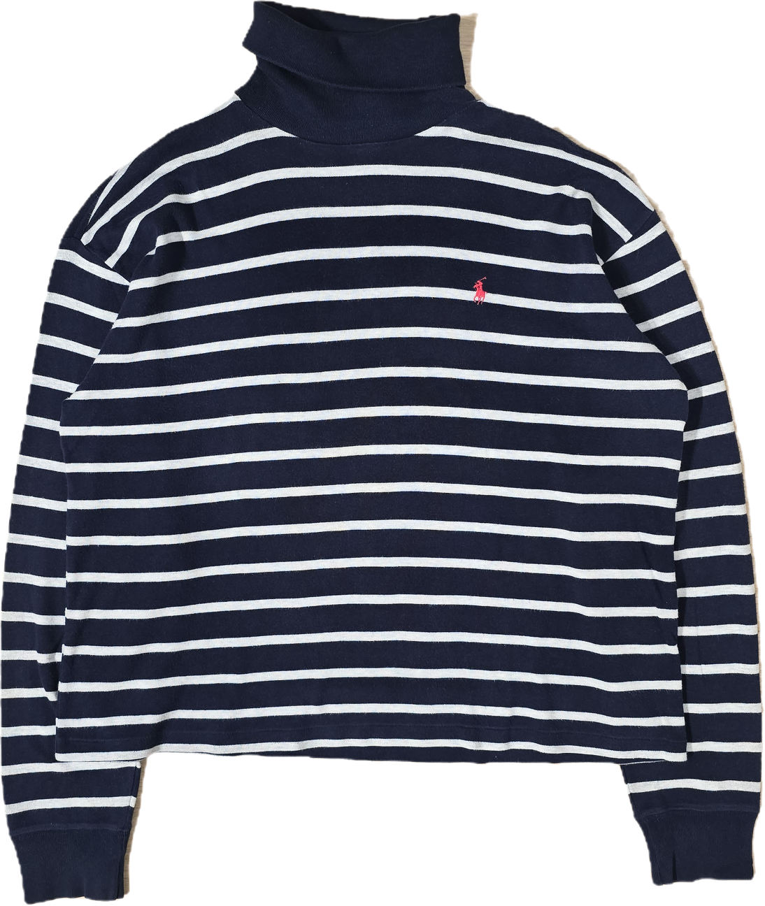 Pull col roulé banc marinière - L