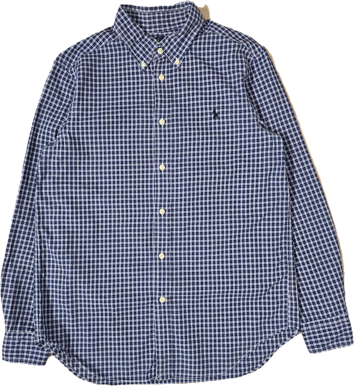 Chemise Ralph Lauren à carreaux bleus, coton premium - S