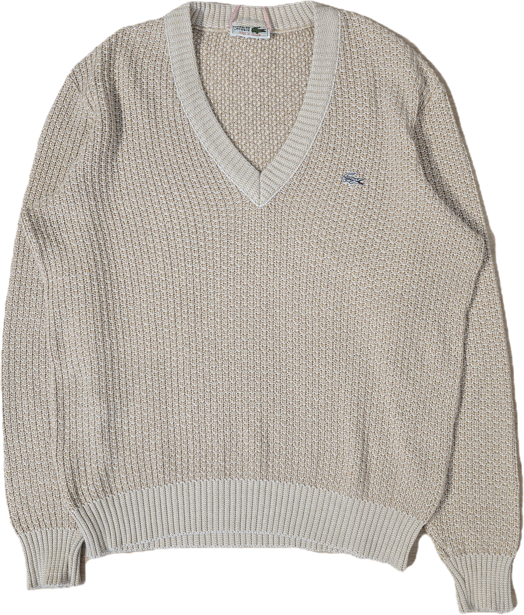 Pull made in France col V en maille piquée marron des années 80' - M