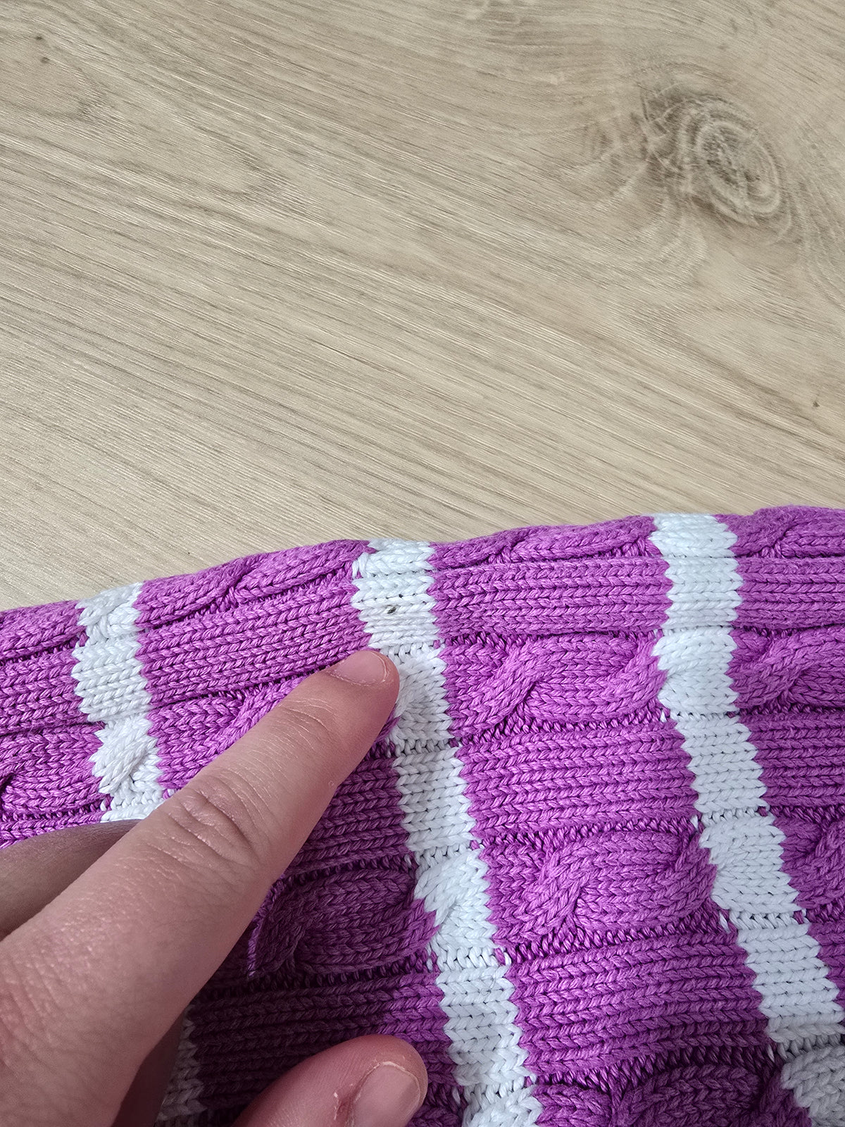 Pull torsadé rose à rayures- L/XL