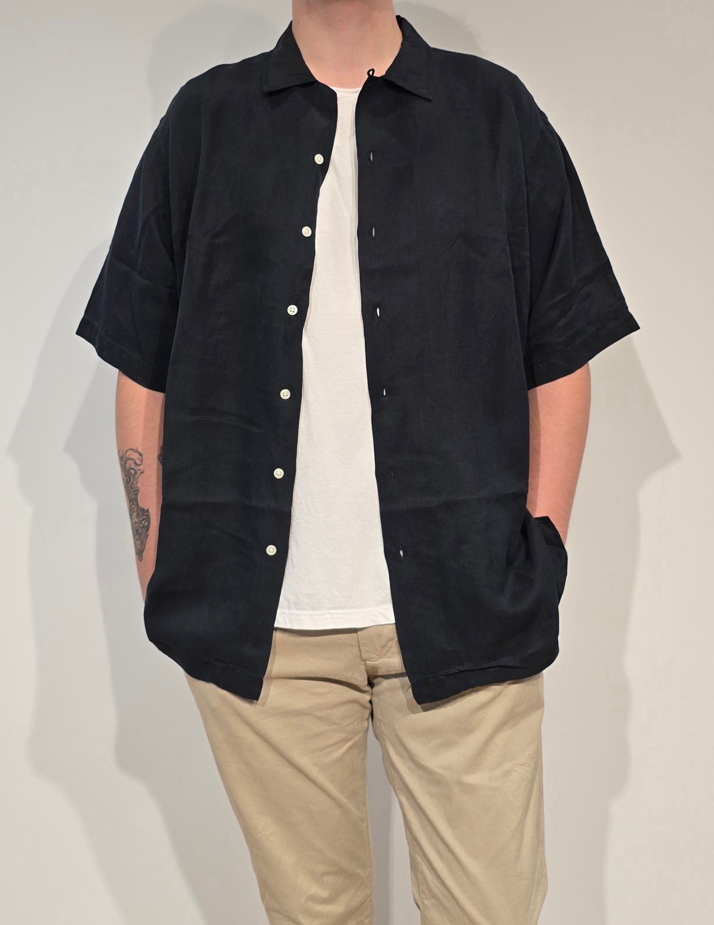 Chemise en lin et soie noir - XL
