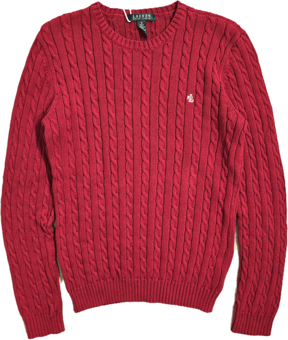 Pull col rond en maille torsadée rouge collection RLR - M/L