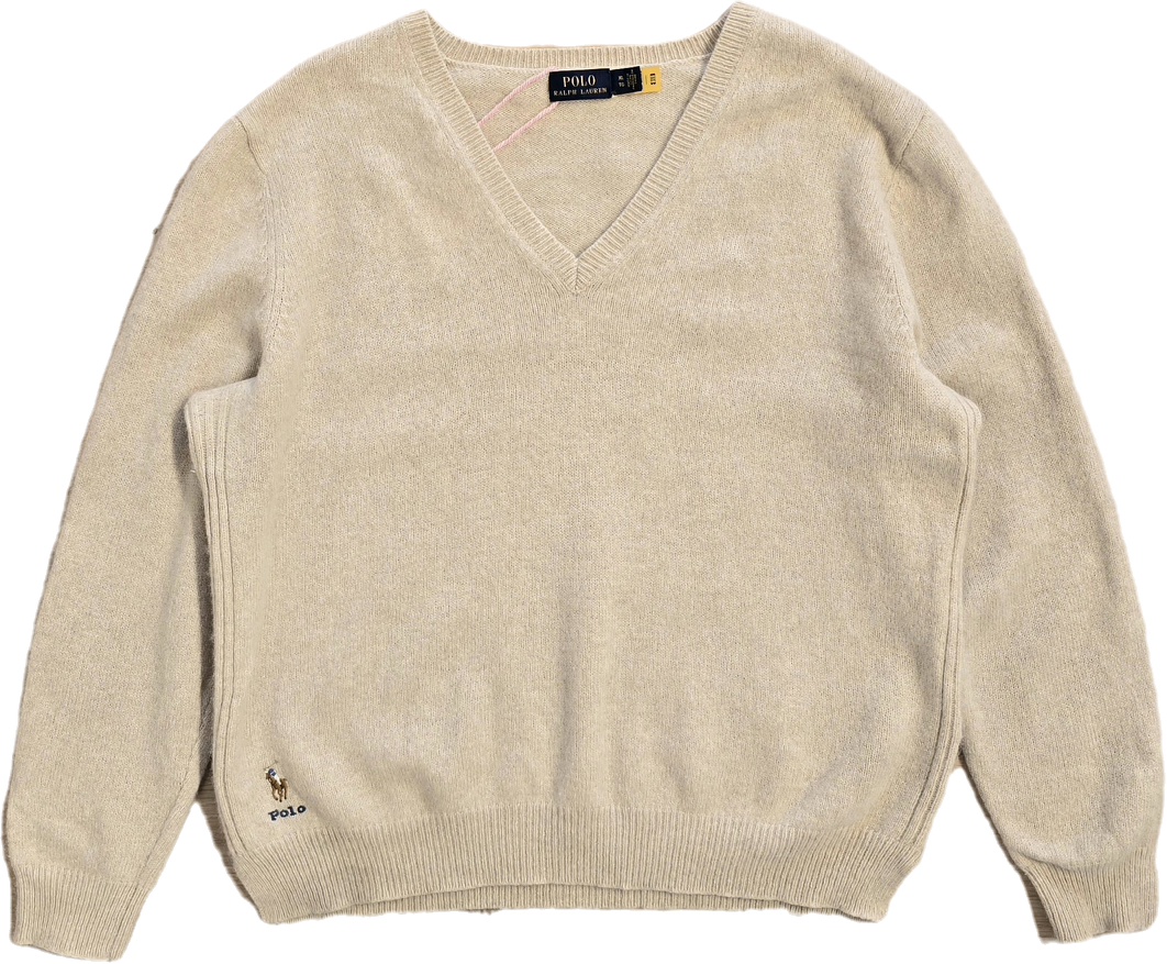 Pull col rond en maille beige - L/XL