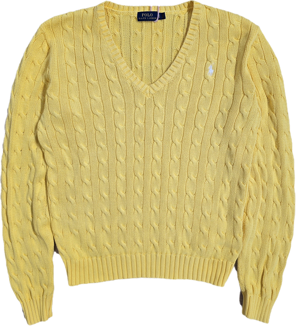 Pull col V en maille torsadée jaune - L