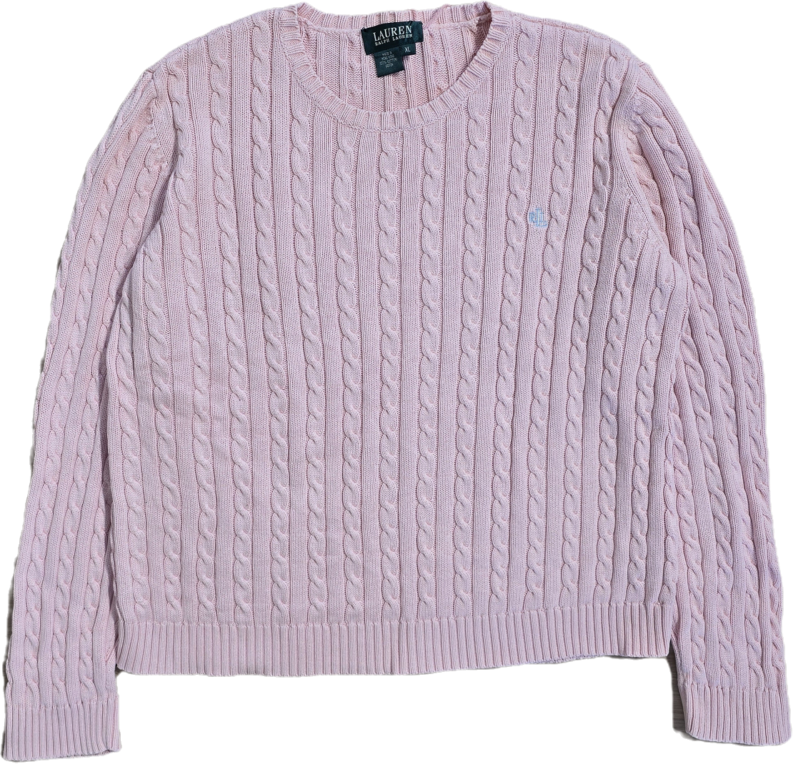 Pull col rond en maille torsadée rose collection RLR - L/XL