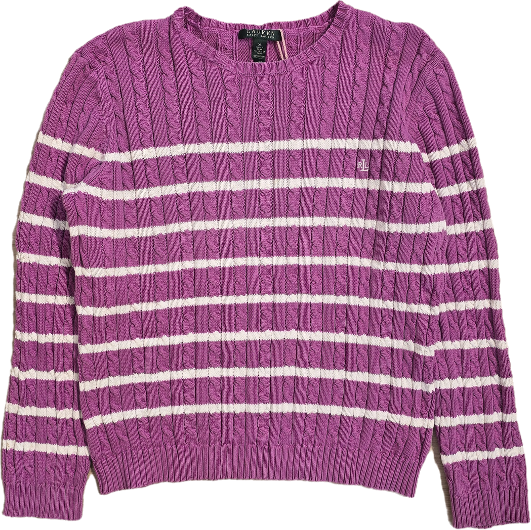 Pull col rond en maille torsadée rayé collection RLR - L/XL