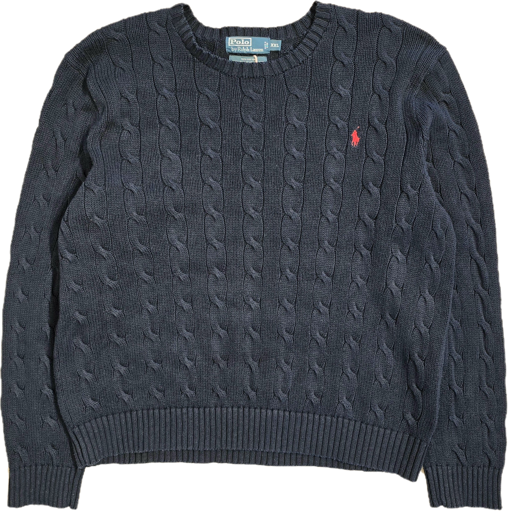 Pull col rond en maille torsadée marine - L/XL