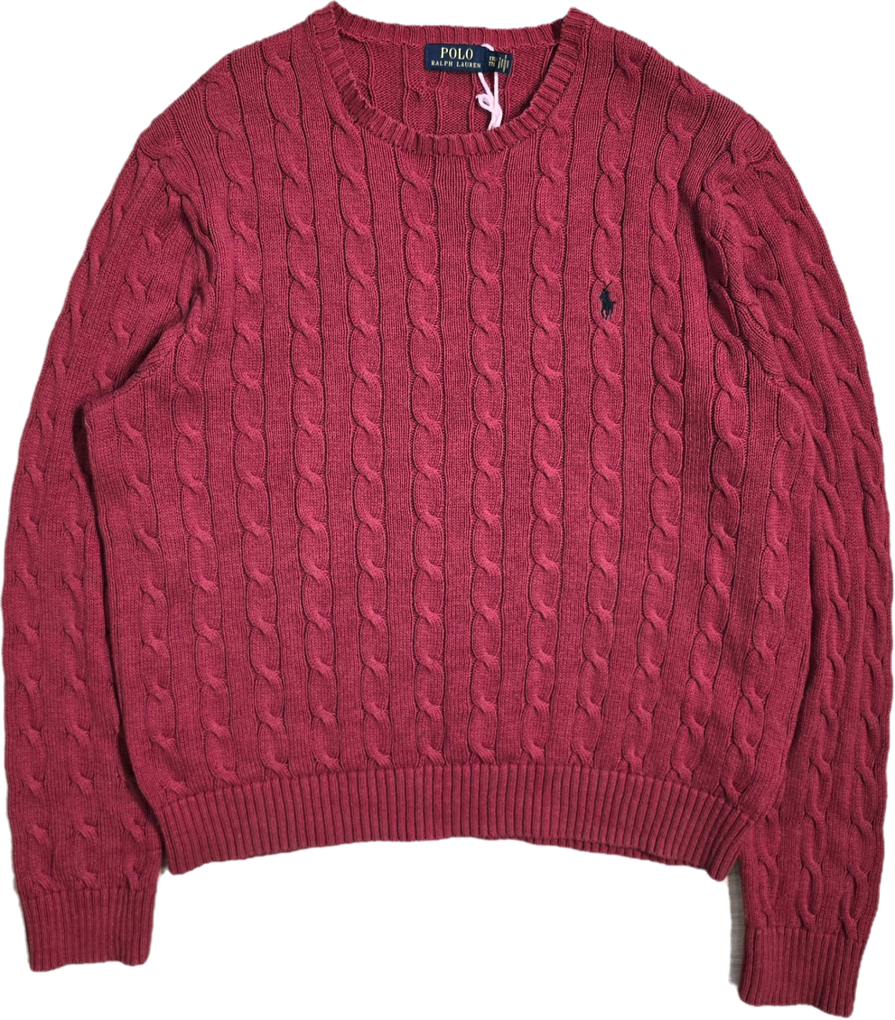 Pull col rond en maille torsadée rouge - XL/XXL