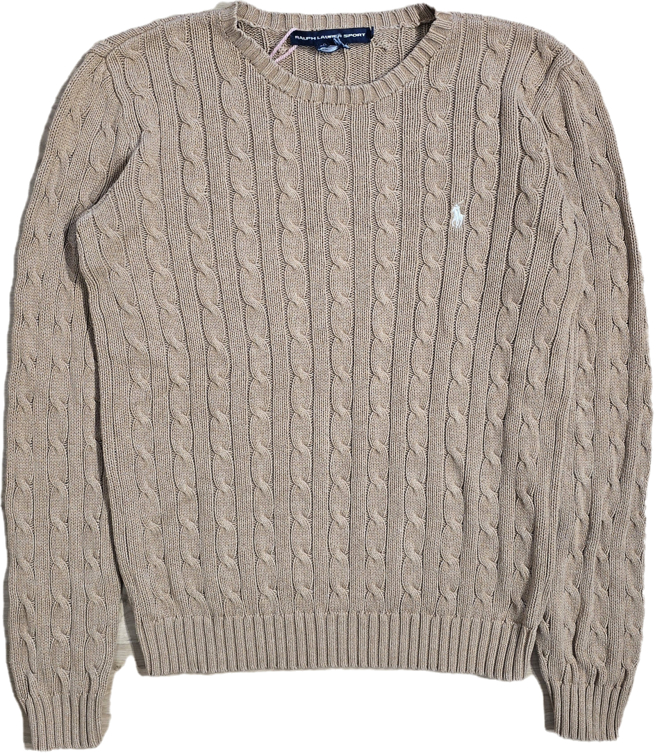 Pull col rond en maille torsadée beige - M/L