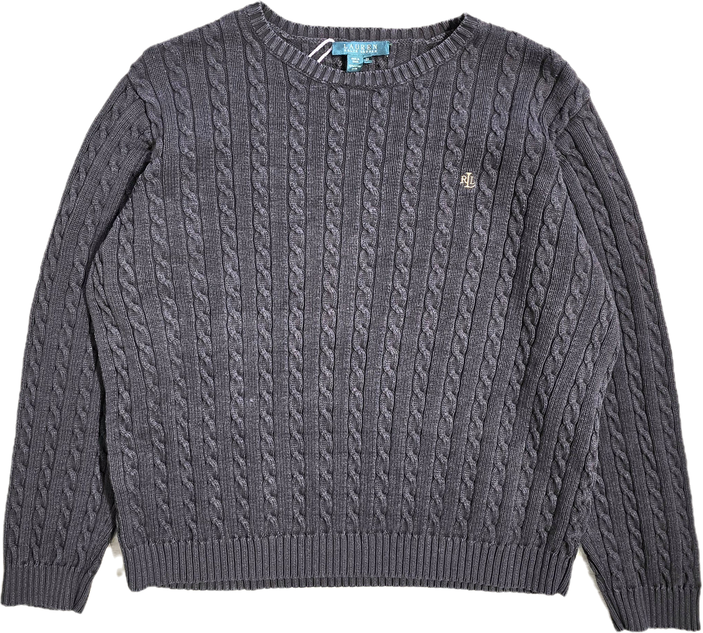 Pull col rond en maille torsadée marron collection RLR - XL