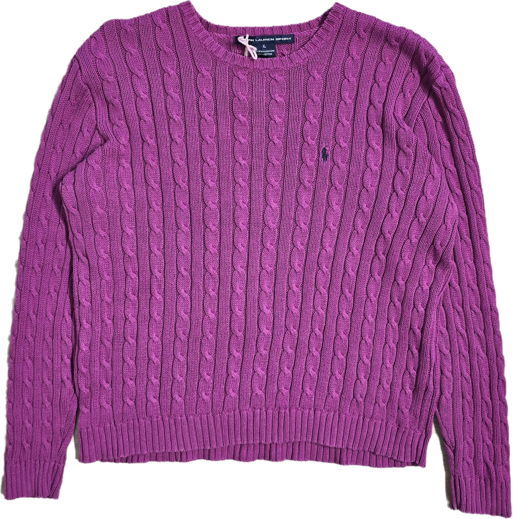 Pull col rond en maille torsadée rose - L/XL