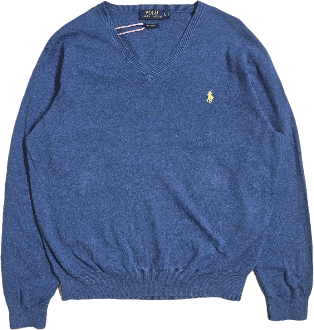 Pull léger col V en coton bleu - L