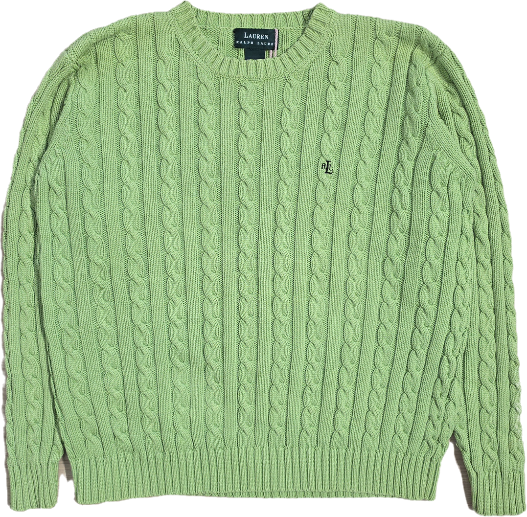 Pull col rond en maille torsadée vert - S/M