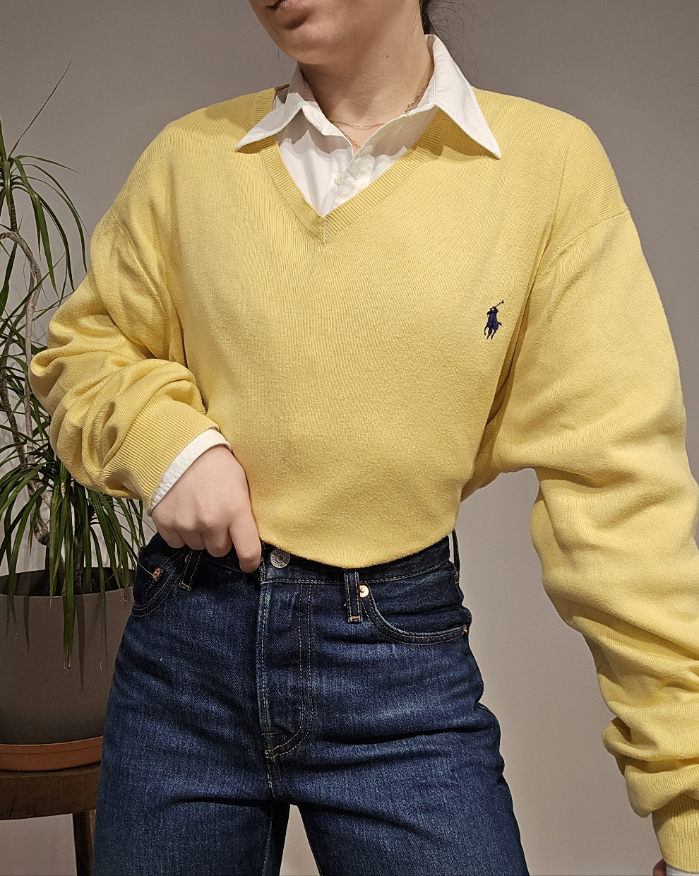 Pull col V jaune - XL