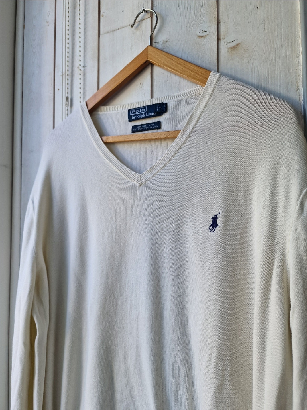 Pull simple col V crème - L/40