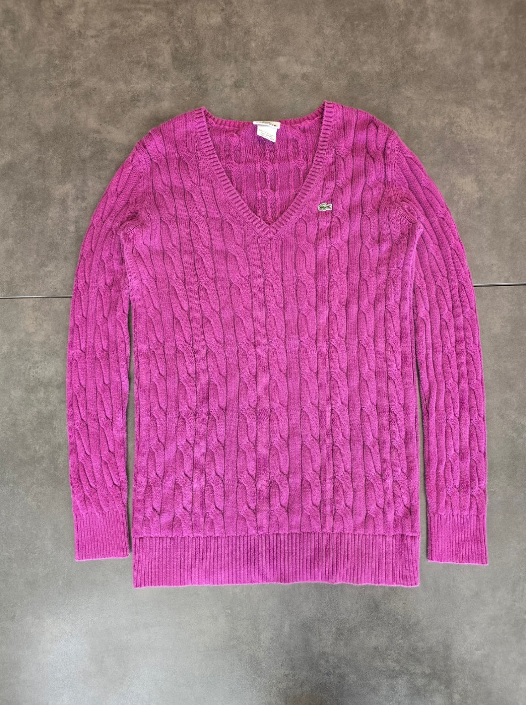 Pull col V en maille torsadée rose fushia - XL/42