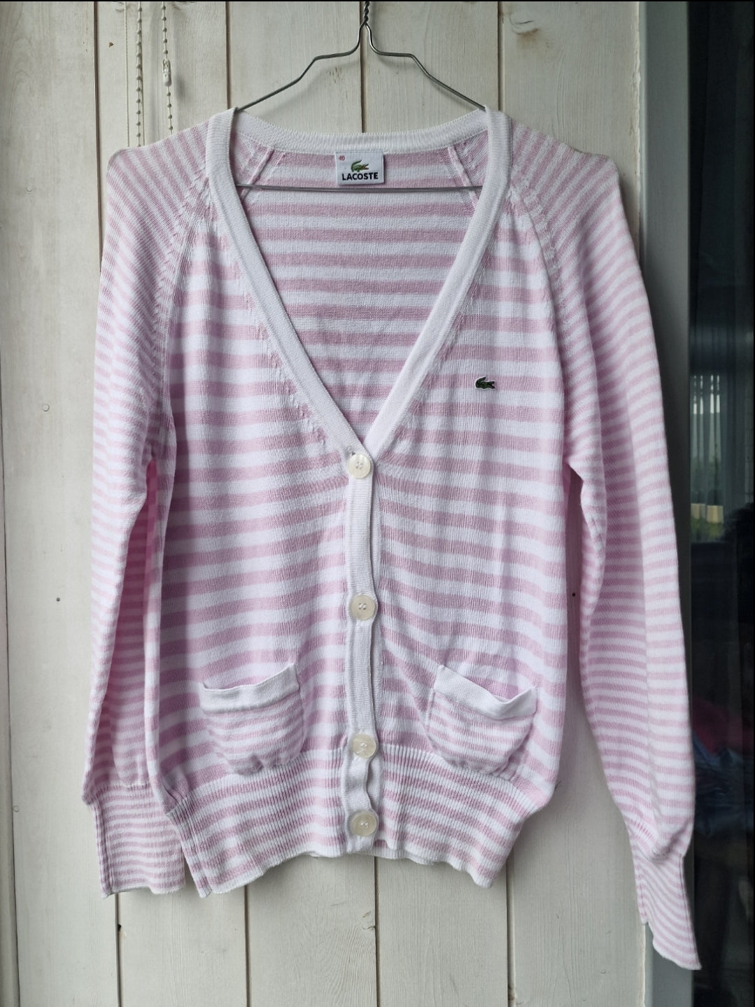 Cardigan à rayures rose/blanc des années 80' - M/38