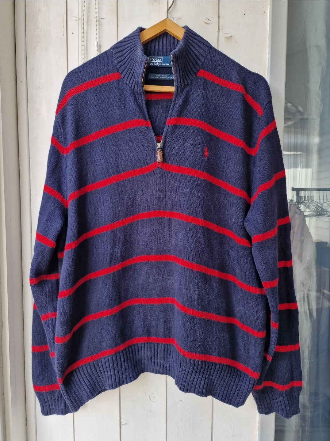 Pull camionneur marine à rayures rouge - XL/42