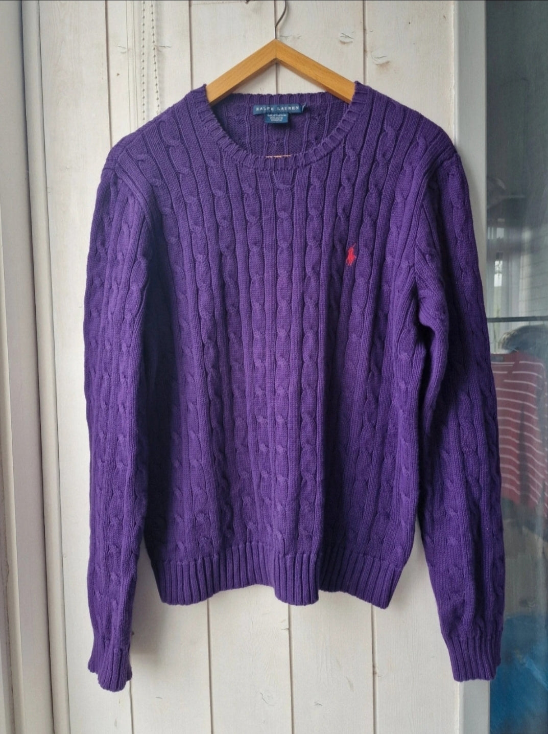 Pull col rond en maille torsadée violet - M/L