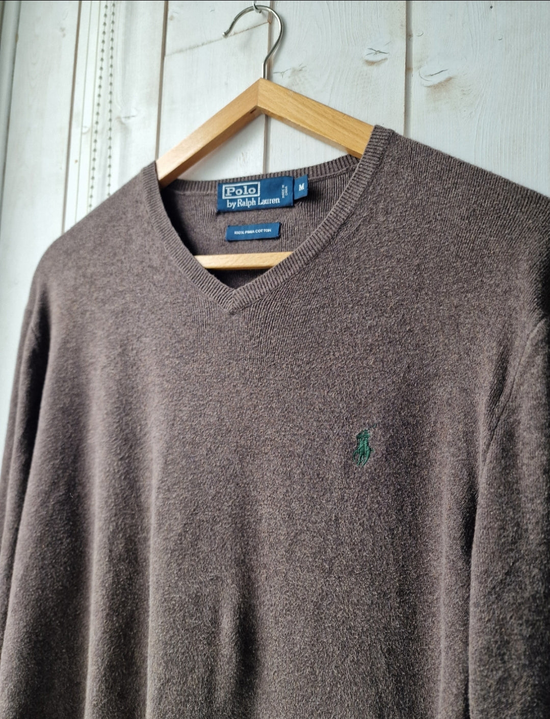 Pull col V en coton doux marron - M