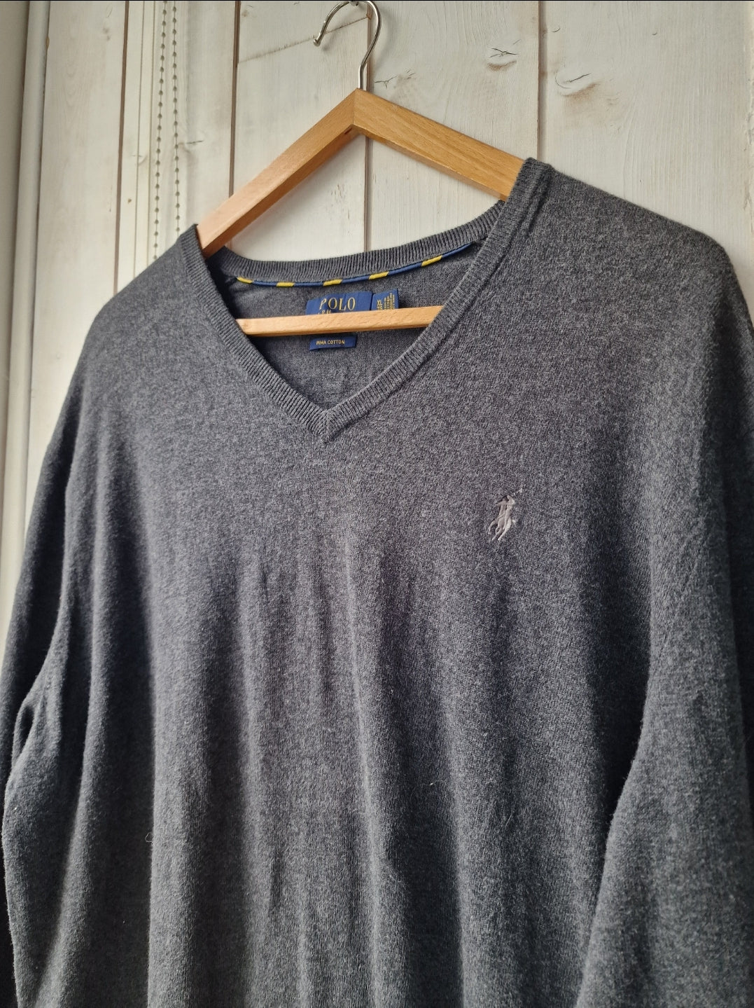 Pull col V en laine gris - XL