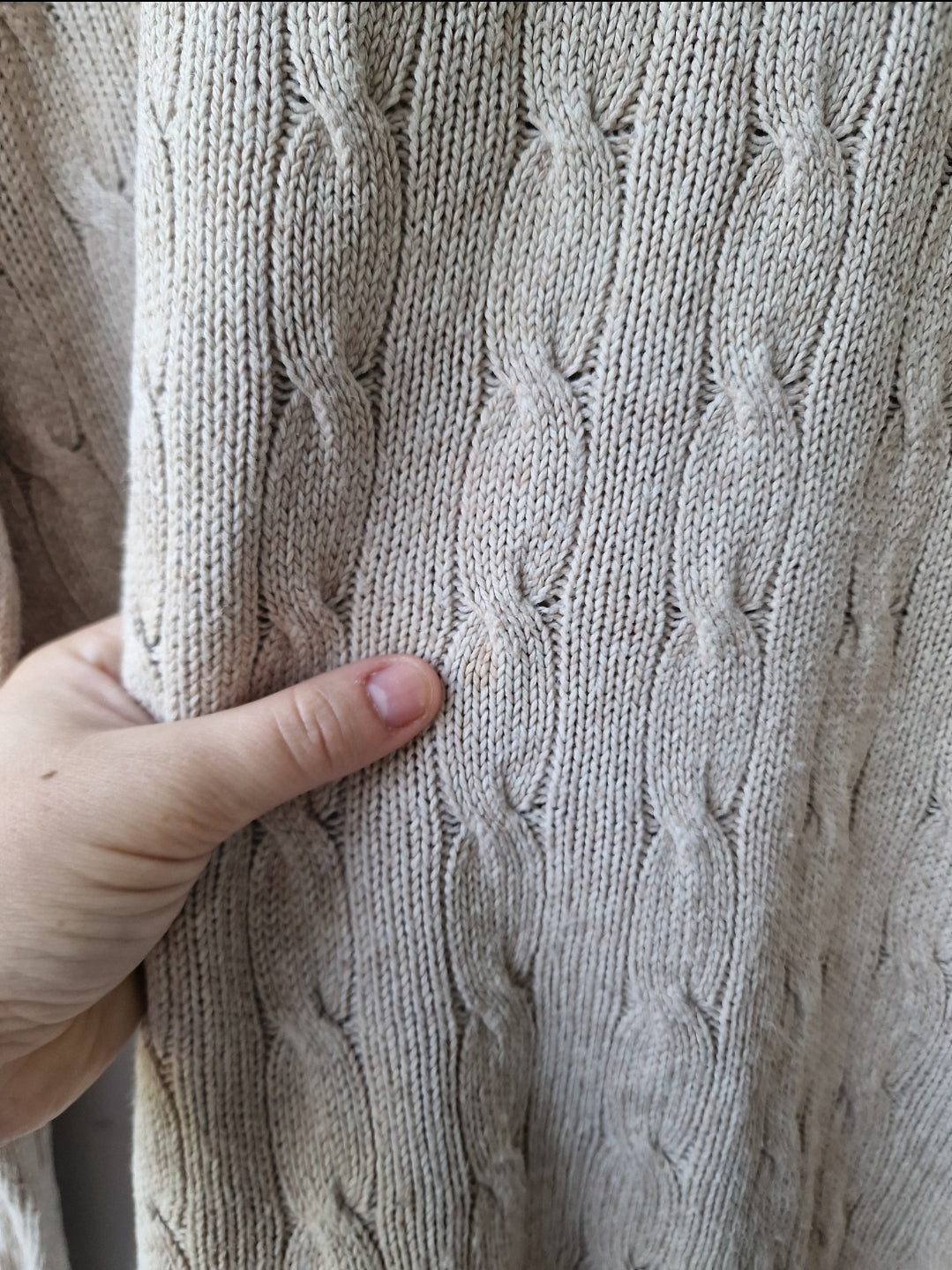 Pull col rond en maille torsadée beige - L