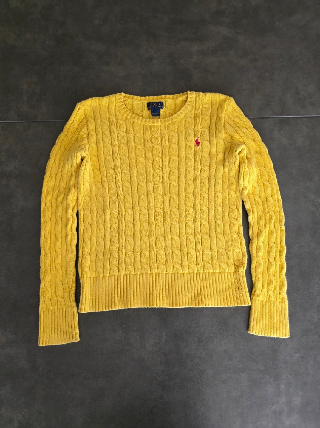 Pull col rond en maille torsadée jaune - XS