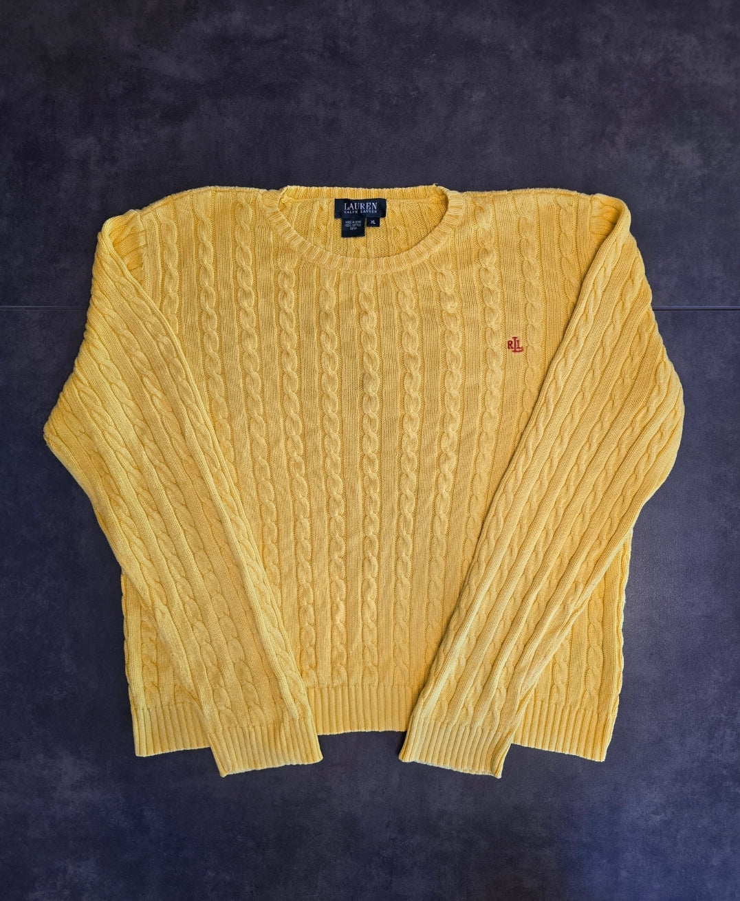 Pull en maille torsadée jaune collection RLR - L/XL