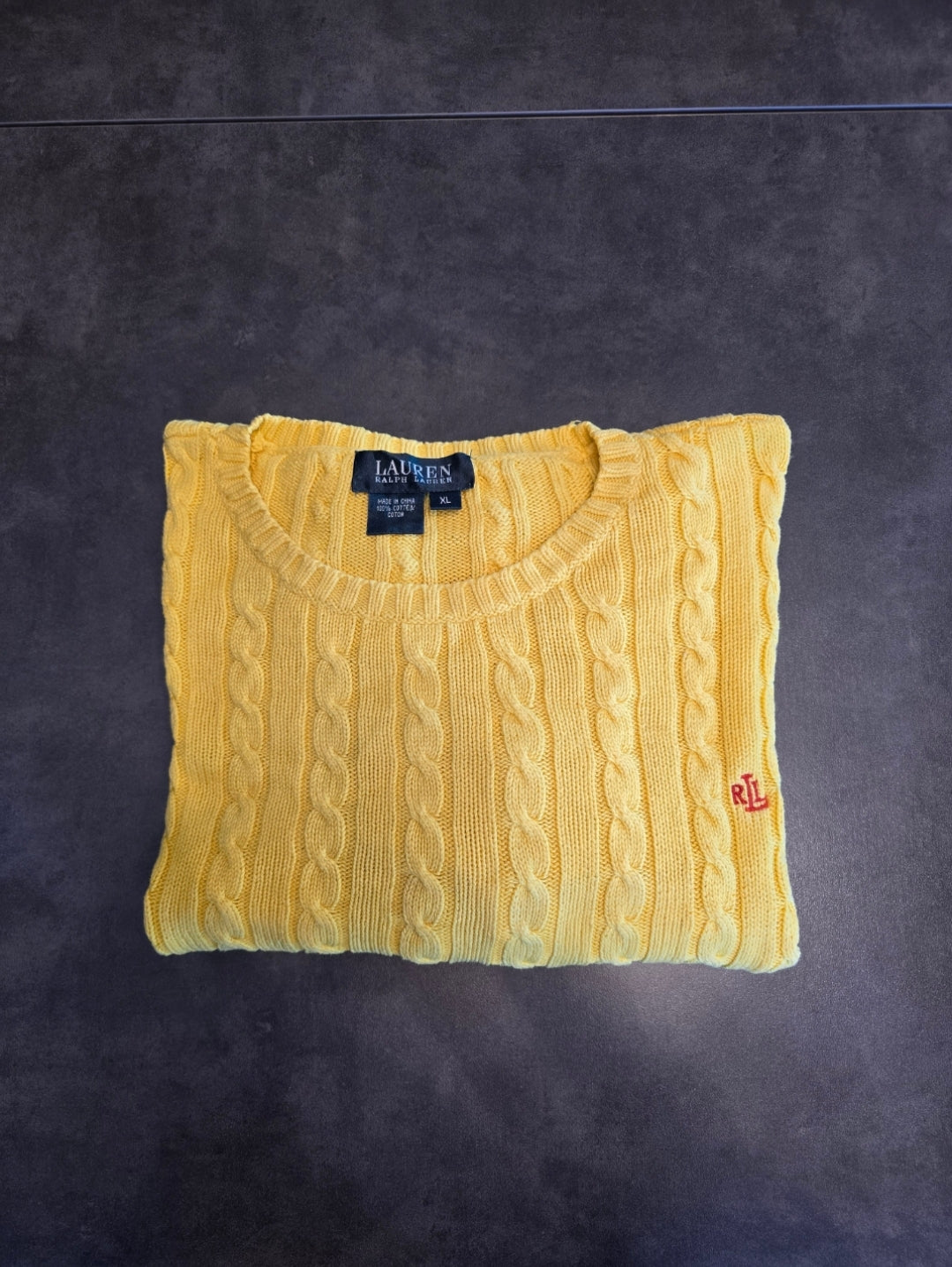 Pull en maille torsadée jaune collection RLR - L/XL
