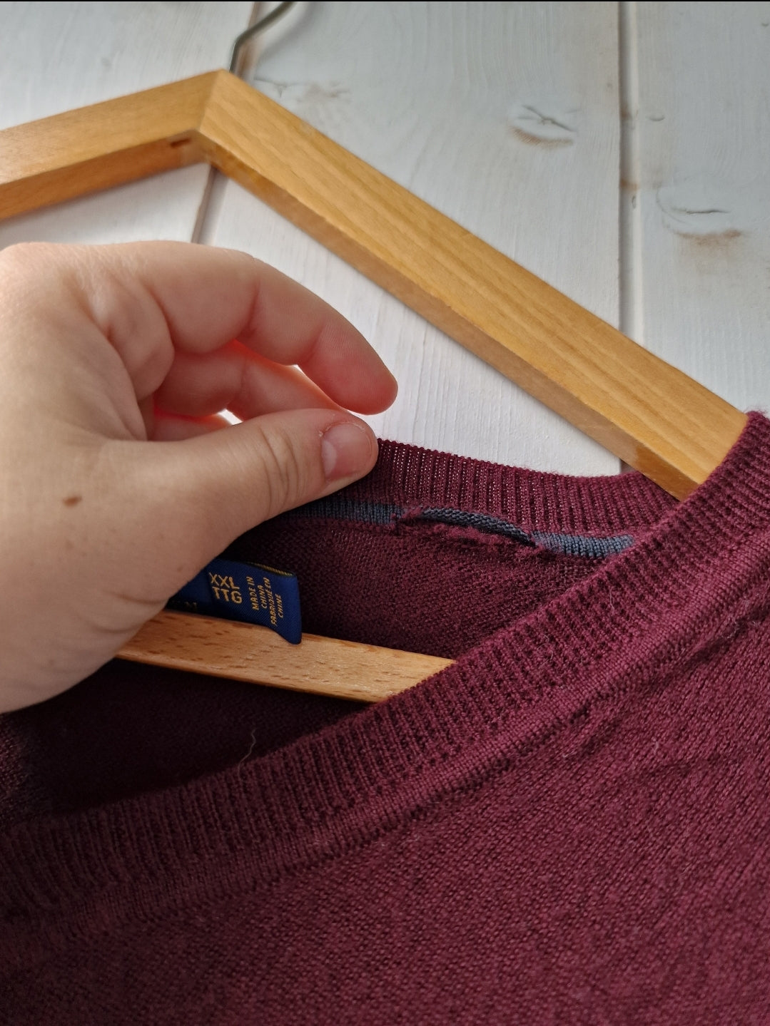 Pull col V en laine bordeaux - XXL