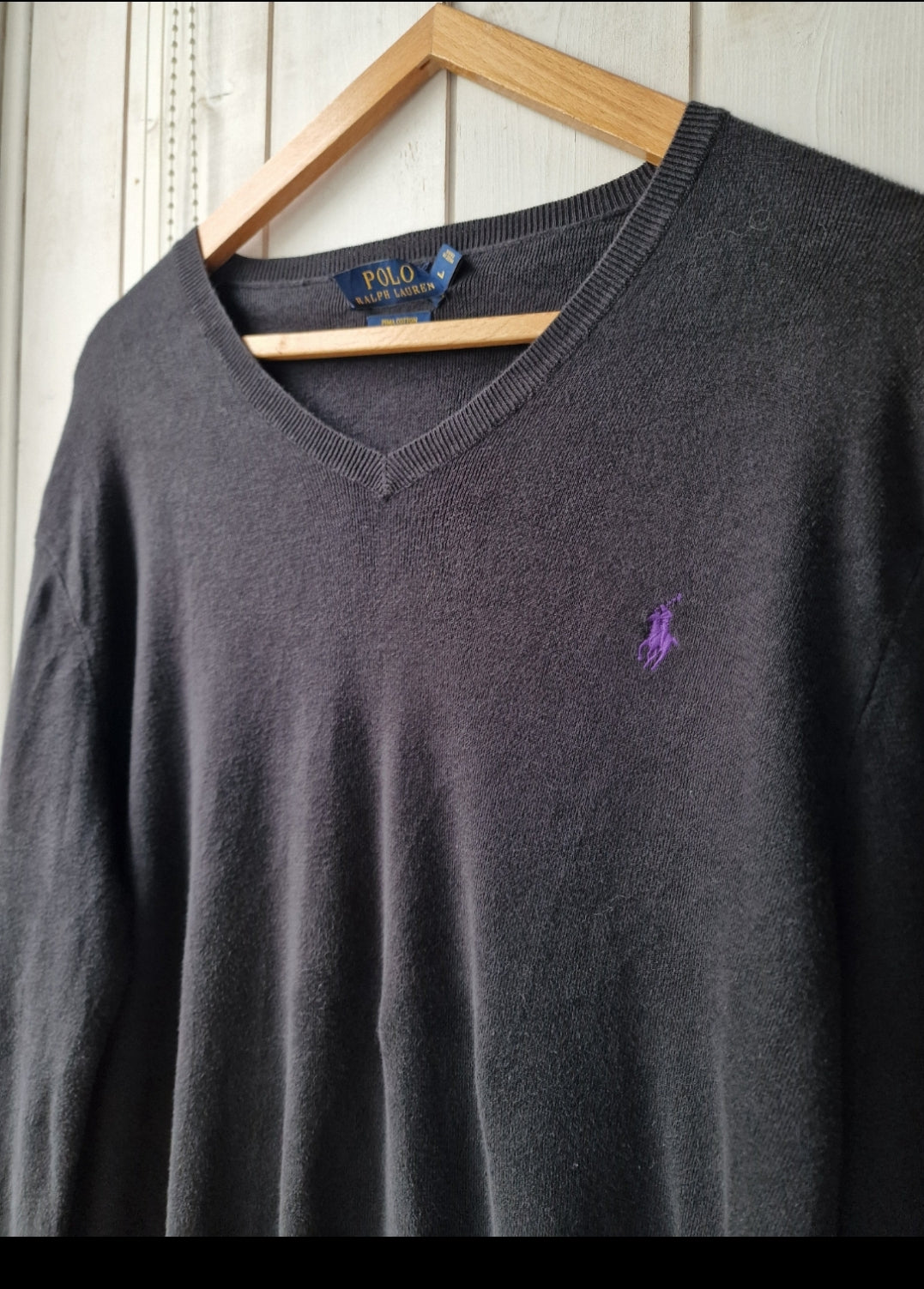 Pull col V en coton noir - L