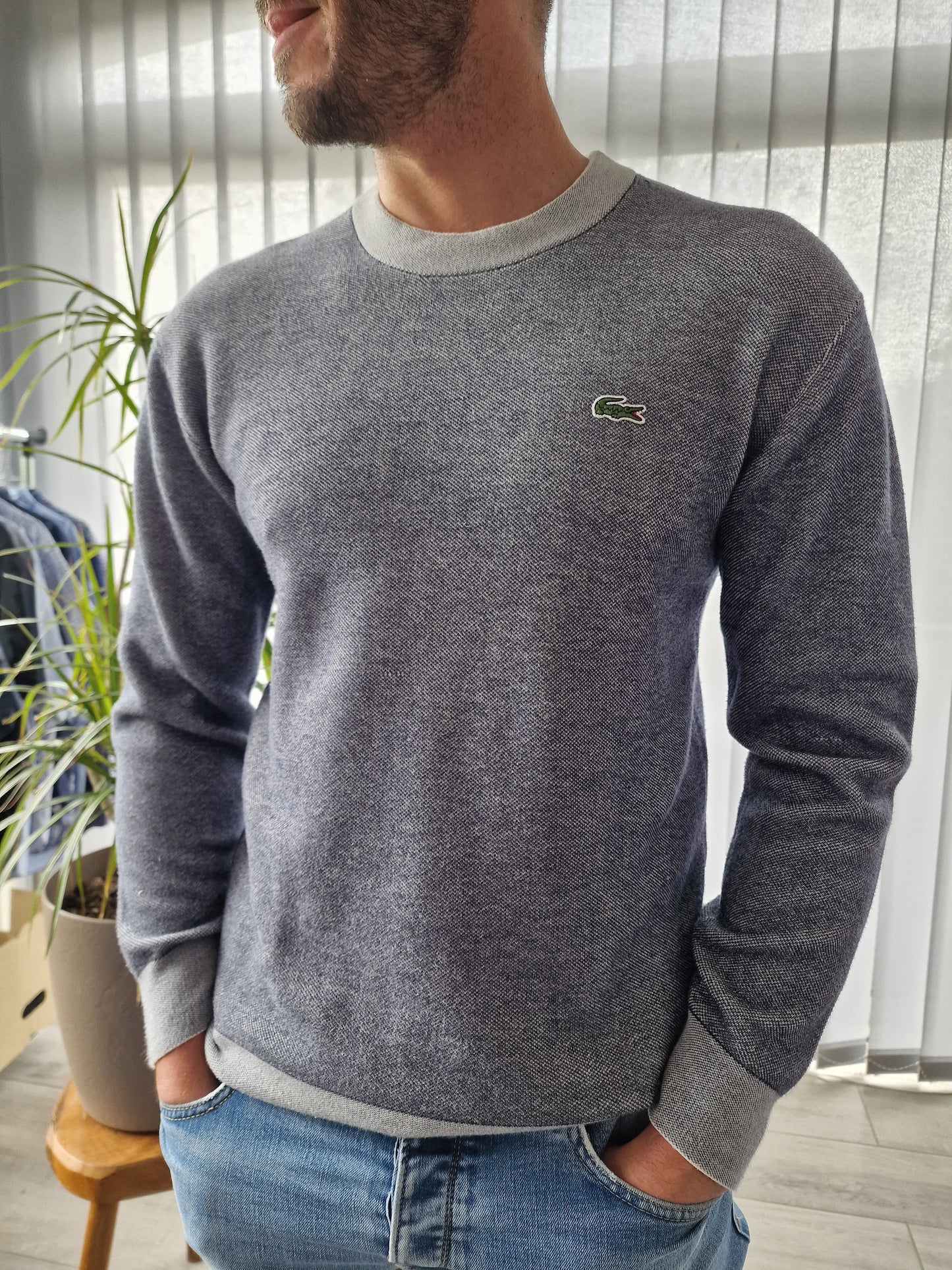 Pull col rond gris mélangé Lacoste - S/M