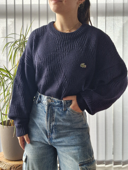 Pull en grosse maille marine des années 80' fabriqué en France - XL/42