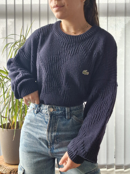 Pull en grosse maille marine des années 80' fabriqué en France - XL/42