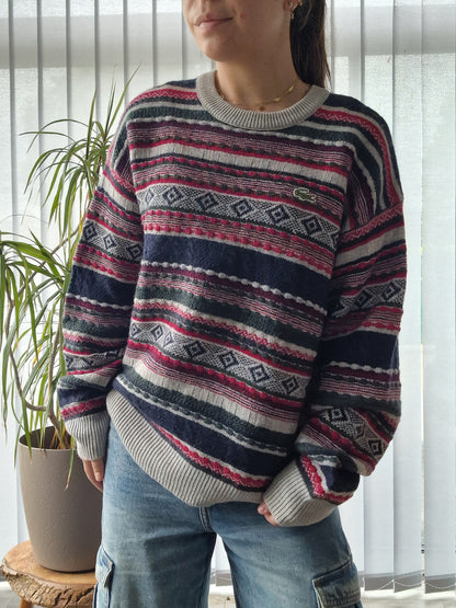 Pull en maille à motifs des années 80' fabriqué en France - L/40