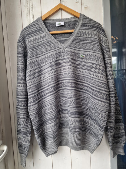 Pull col V gris à motifs vintages des années 90' - XL/42