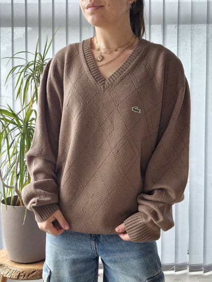 Pull col V en maille marron des années 90' - XL/42