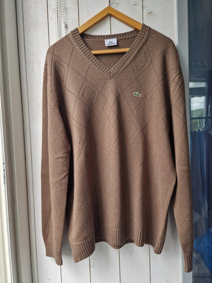 Pull col V en maille marron des années 90' - XL/42