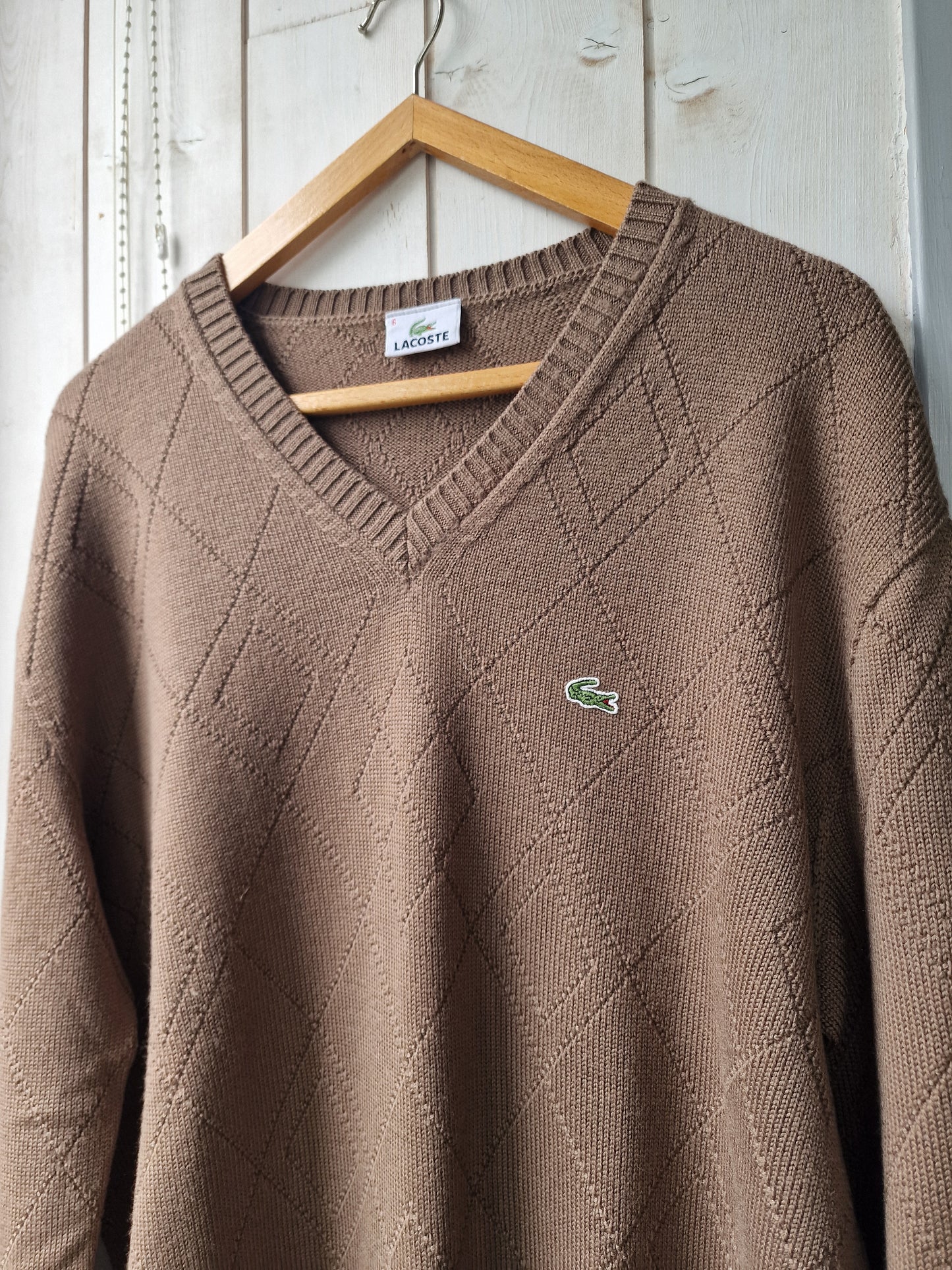 Pull col V en maille marron des années 90' - XL/42