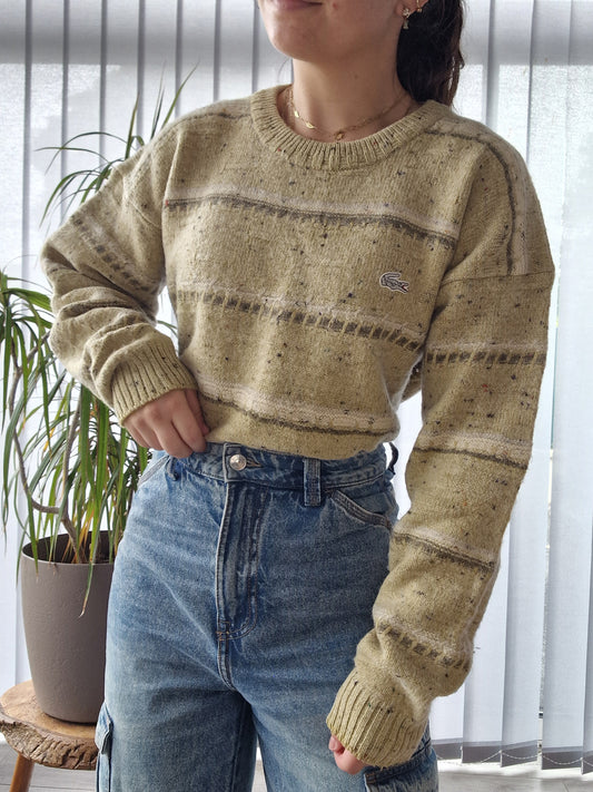 Pull en maille épaisse jaune à motifs vintages des années 80' - L/40