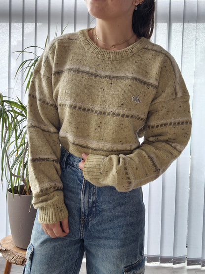 Pull en maille épaisse jaune à motifs vintages des années 80' - L/40