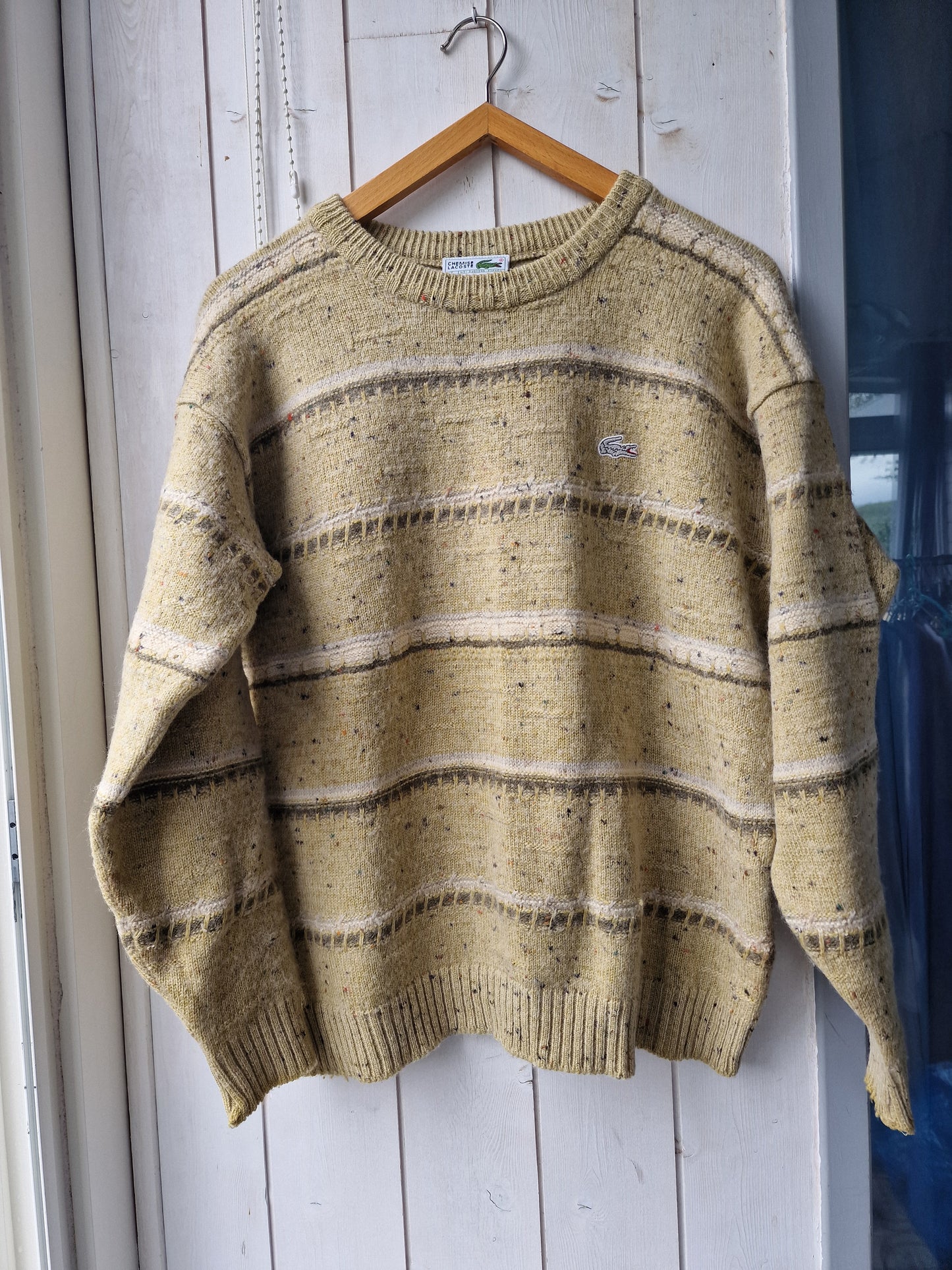 Pull en maille épaisse jaune à motifs vintages des années 80' - L/40