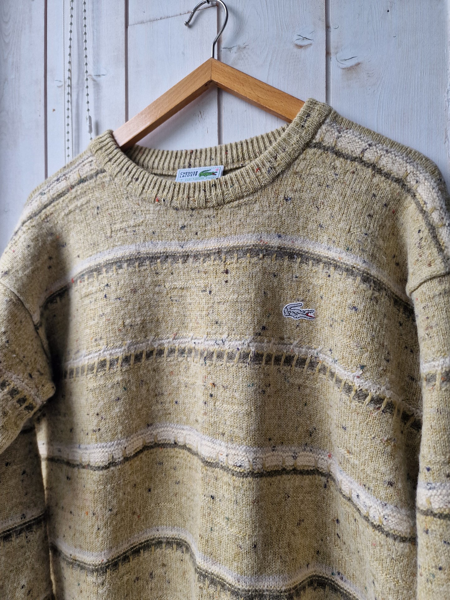 Pull en maille épaisse jaune à motifs vintages des années 80' - L/40